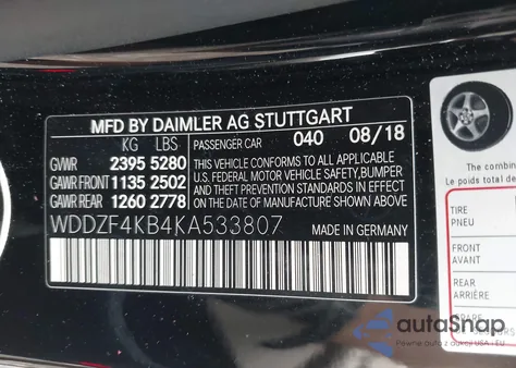2019 Mercedes-Benz E 300 4Matic z USA, uszkodzony, nr VIN WDDZF4KB4KA533807